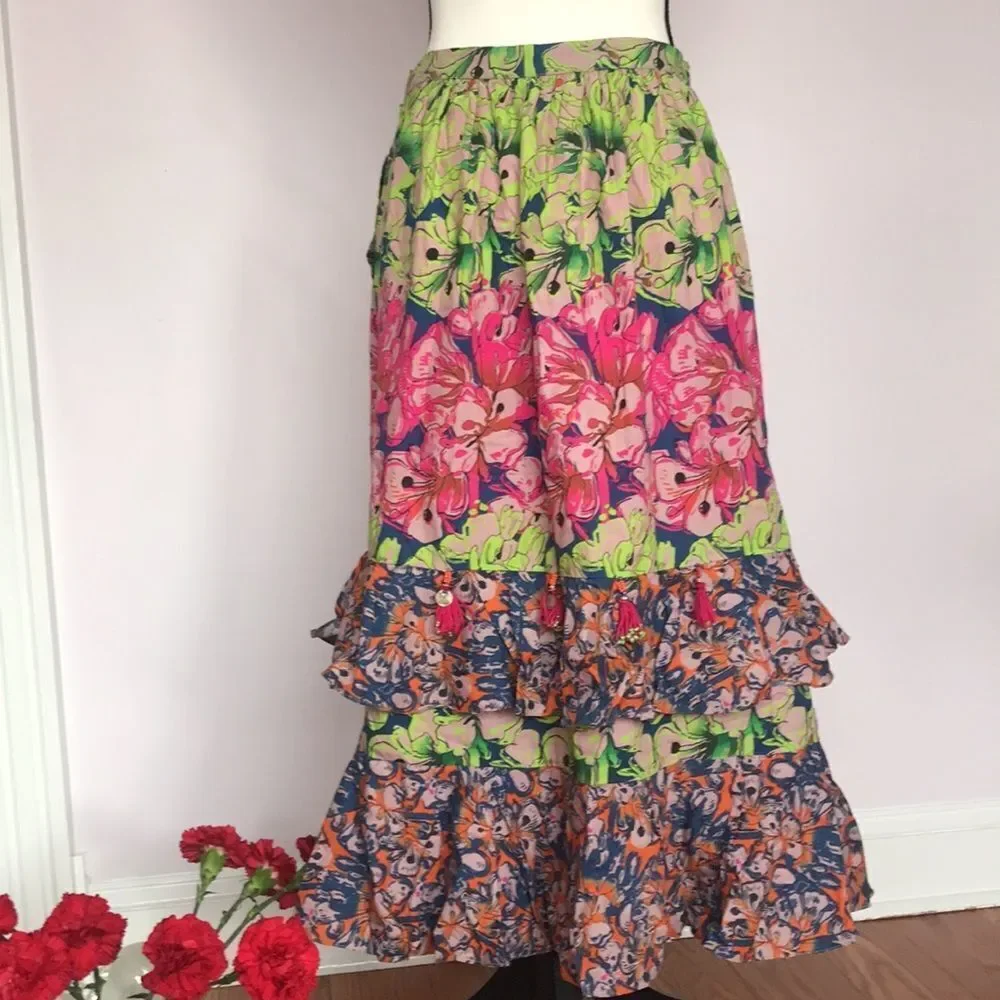 Anthropologie Roopa Pemmaraju Villa Tiered Midi Skirt. Size S